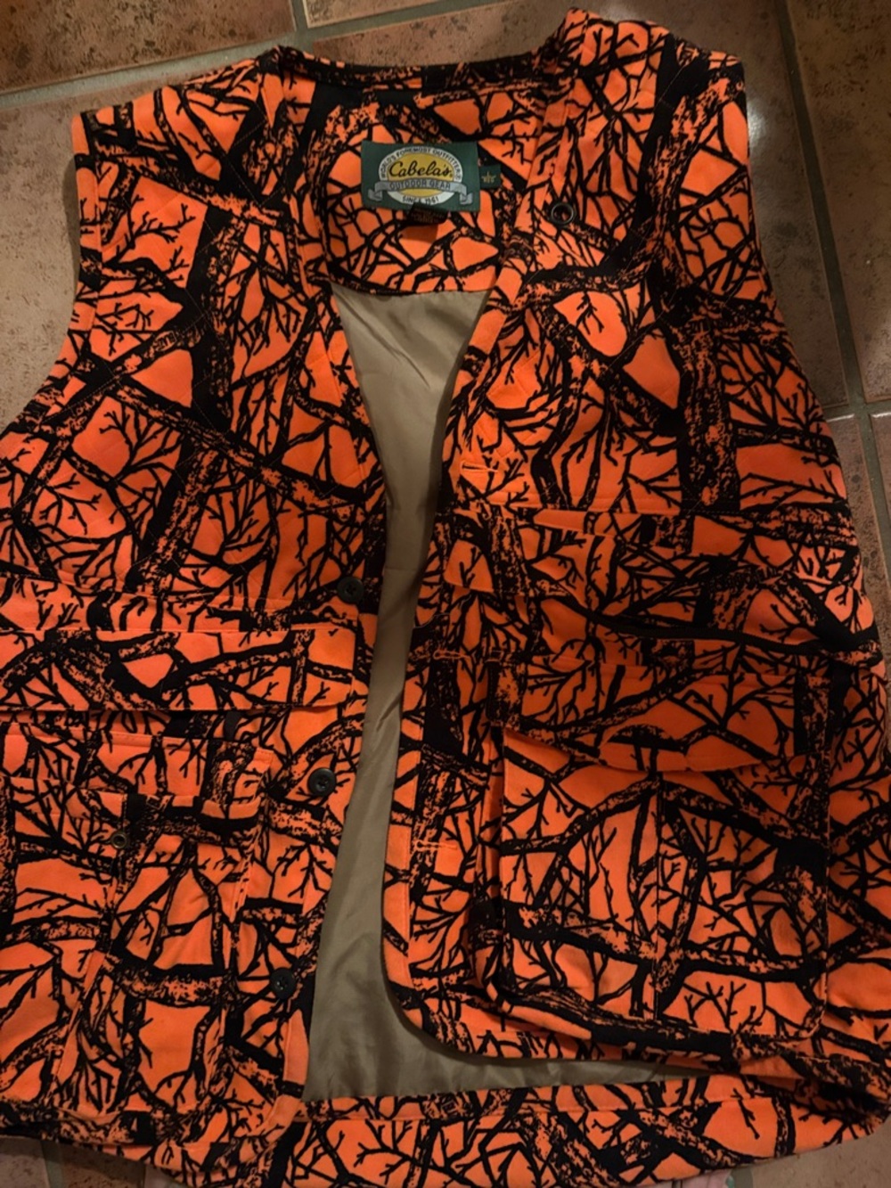 Cabela's Orange and Black Tree-Branch Camo Hunting Vest